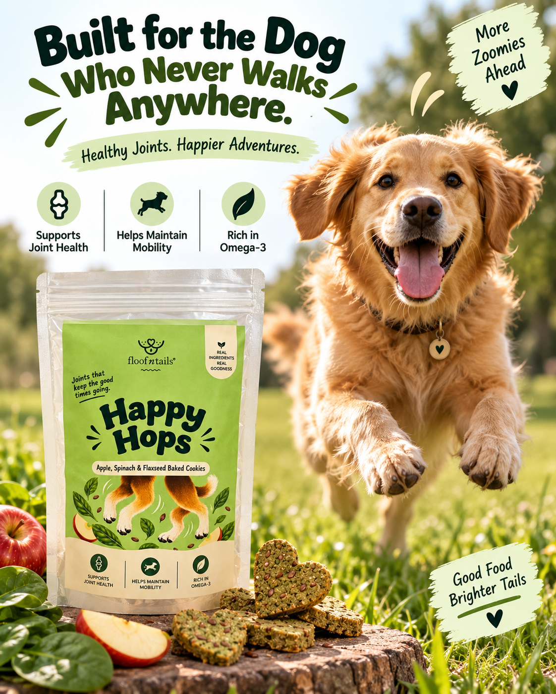 Happy Hops — Apple, Spinach & Flaxseed Baked Cookies