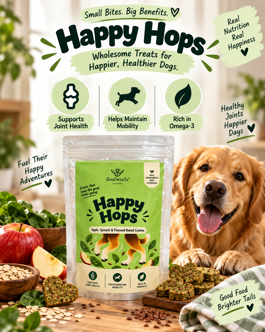 Happy Hops — Apple, Spinach & Flaxseed Baked Cookies