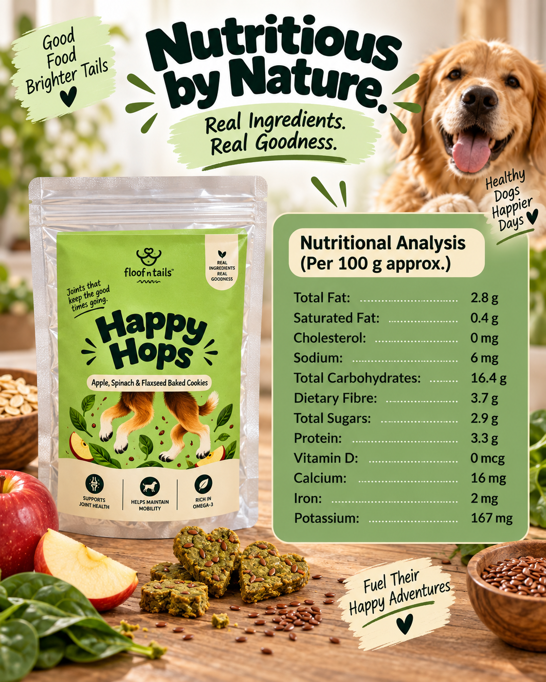 Happy Hops — Apple, Spinach & Flaxseed Baked Cookies
